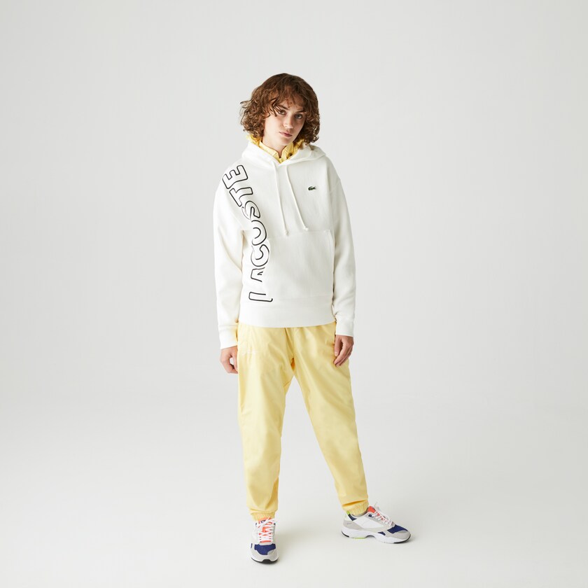 Men's Lacoste White / Black Sweatshirts LIVE Hooded Embroidered Cotton Blend HU9-33823G1