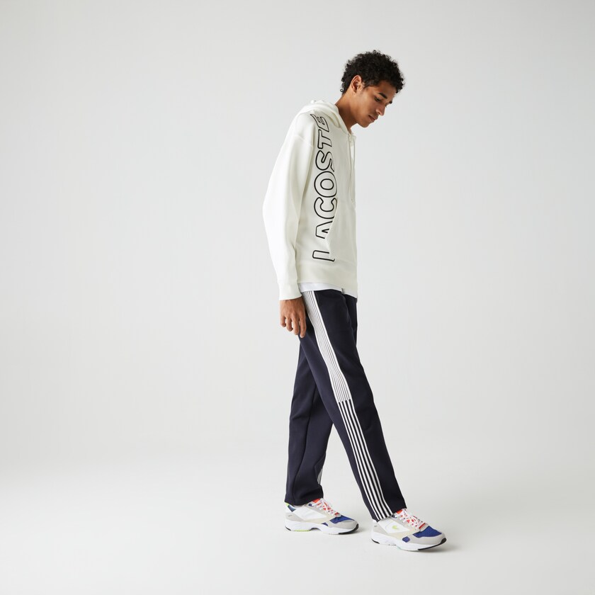 Men's Lacoste White / Black Sweatshirts LIVE Hooded Embroidered Cotton Blend HU9-33823G1