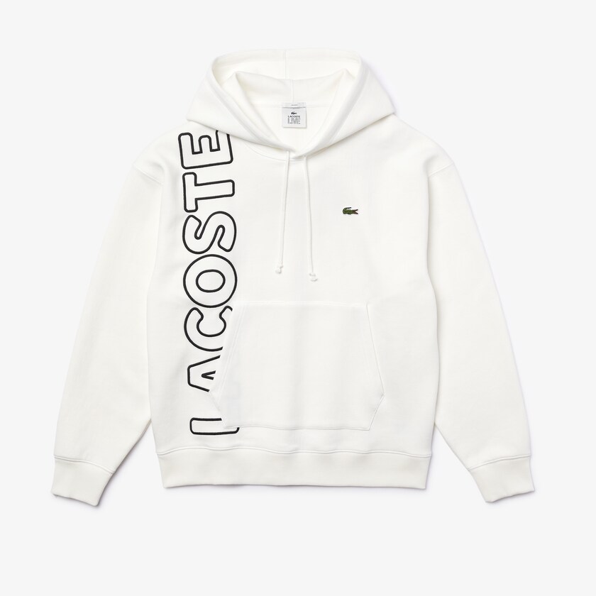 Men's Lacoste White / Black Sweatshirts LIVE Hooded Embroidered Cotton Blend HU9-33823G1