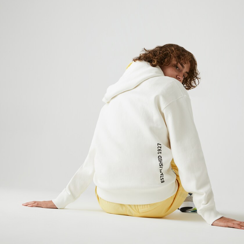 Men's Lacoste White / Black Sweatshirts LIVE Hooded Embroidered Cotton Blend HU9-33823G1