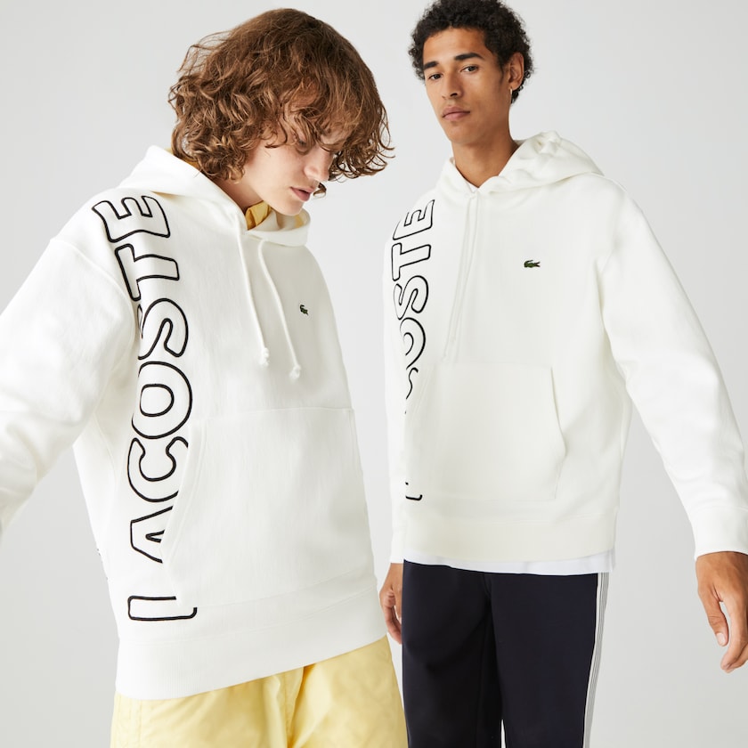 Men's Lacoste White / Black Sweatshirts LIVE Hooded Embroidered Cotton Blend HU9-33823G1