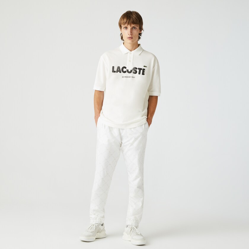 Men's Lacoste White / Black Shirts LIVE Loose Fit Branded Cotton Piqué Polo EY1-23722Q5