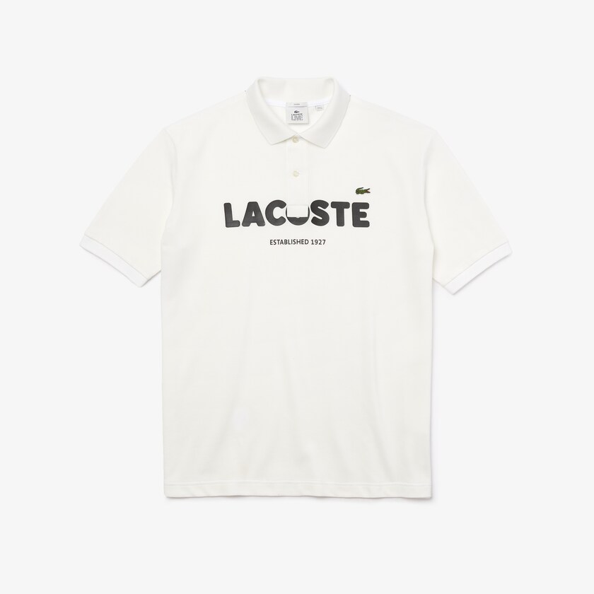 Men's Lacoste White / Black Shirts LIVE Loose Fit Branded Cotton Piqué Polo EY1-23722Q5
