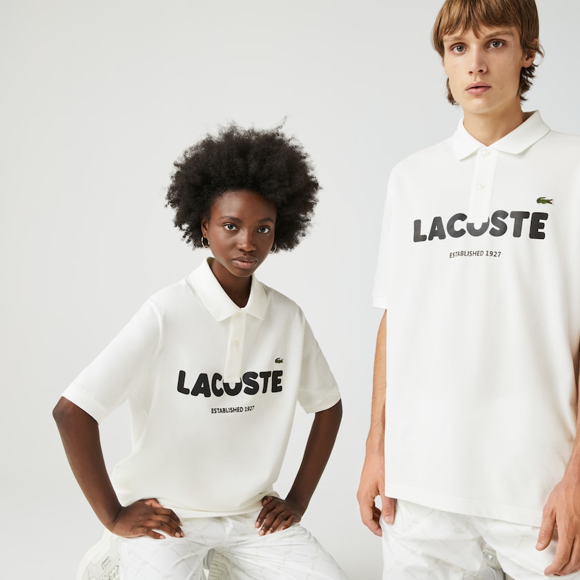 Men's Lacoste White / Black Shirts LIVE Loose Fit Branded Cotton Piqué Polo EY1-23722Q5