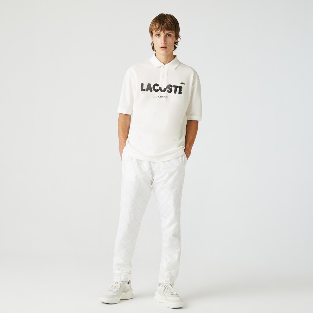 Men's Lacoste White / Black Polo Shirts LIVE Loose Fit Branded Cotton Piqué NE8-79507Y3