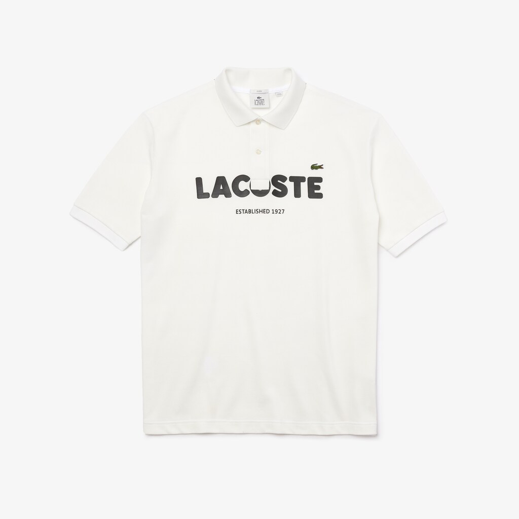 Men's Lacoste White / Black Polo Shirts LIVE Loose Fit Branded Cotton Piqué NE8-79507Y3