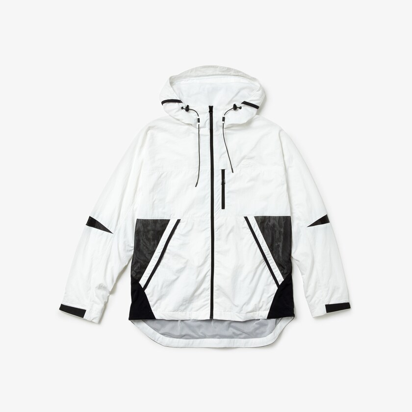 Men's Lacoste White / Black Windbreaker Motion Collapsible Colorblock LL7-74127J5