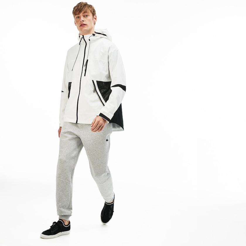 Men's Lacoste White / Black Windbreaker Motion Collapsible Colorblock LL7-74127J5