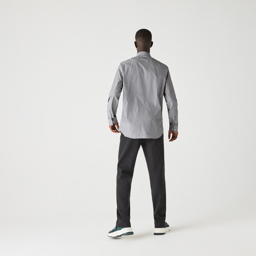 Men's Lacoste White / Black Shirts Regular Fit Striped Cotton Poplin AN7-01800Y5