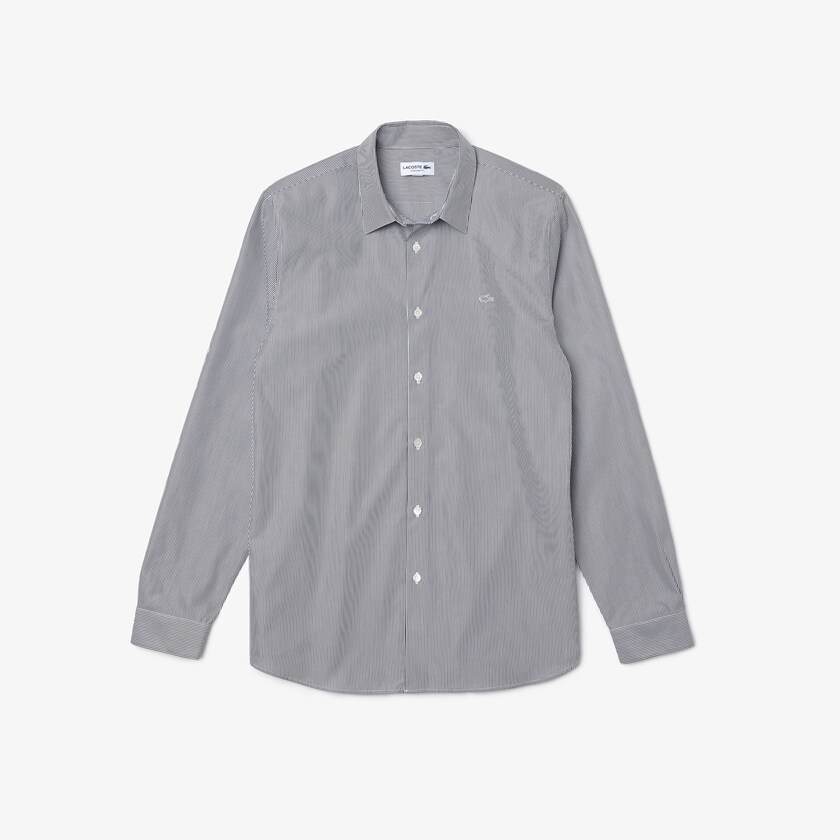 Men's Lacoste White / Black Shirts Regular Fit Striped Cotton Poplin AN7-01800Y5