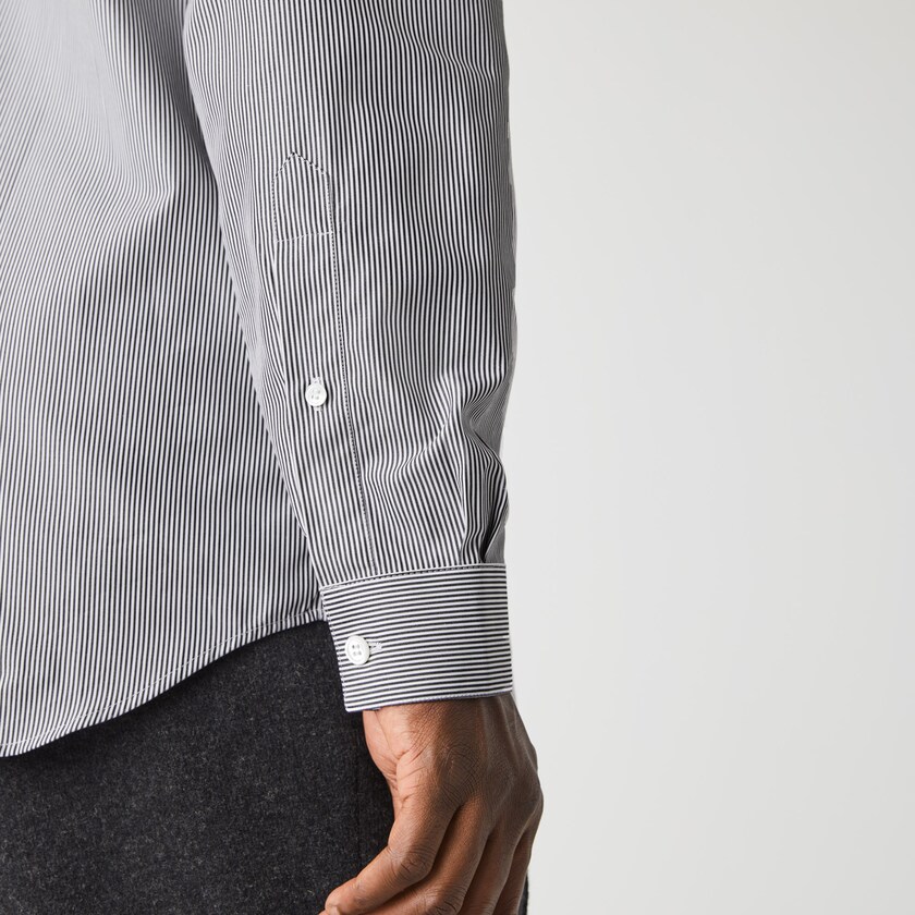 Men's Lacoste White / Black Shirts Regular Fit Striped Cotton Poplin AN7-01800Y5