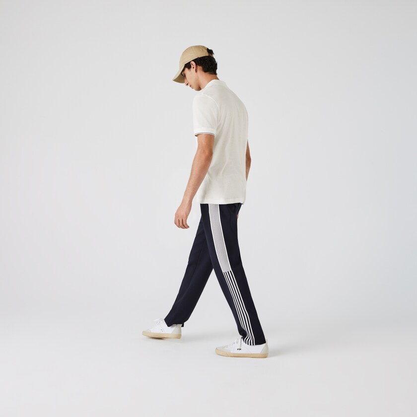 Men's Lacoste White / Black Shirts Tunisian Collar Linen And Cotton Regular Fit Polo IE0-52205R7