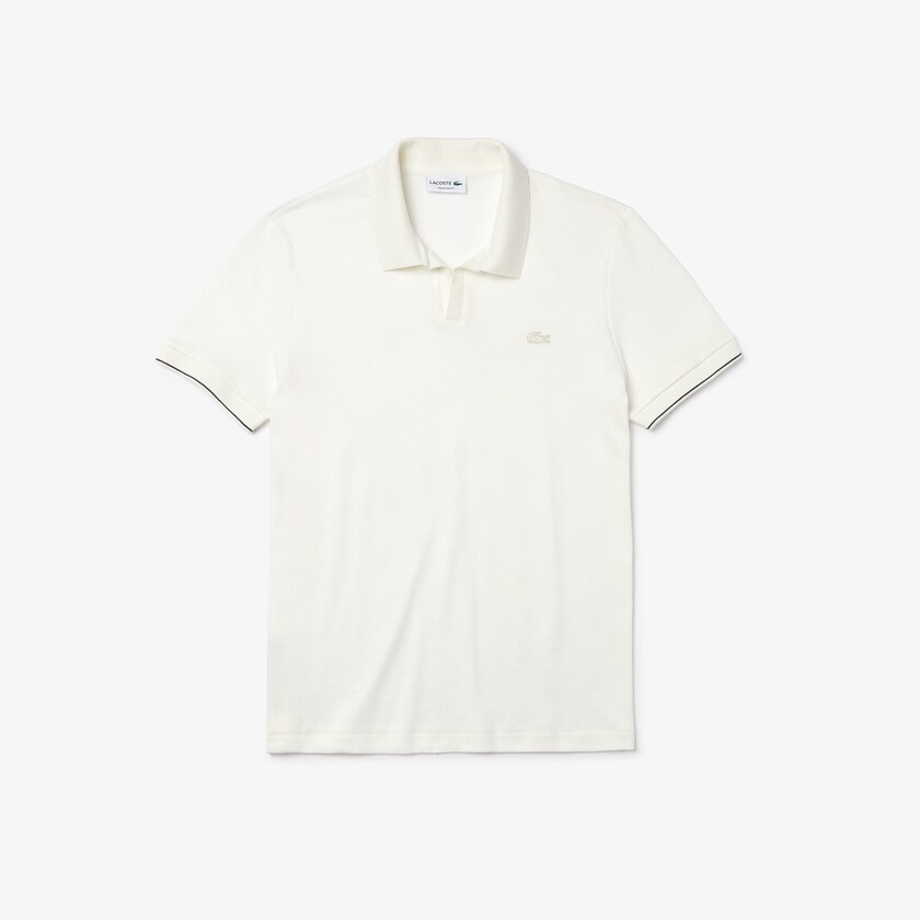 Men's Lacoste White / Black Shirts Tunisian Collar Linen And Cotton Regular Fit Polo IE0-52205R7