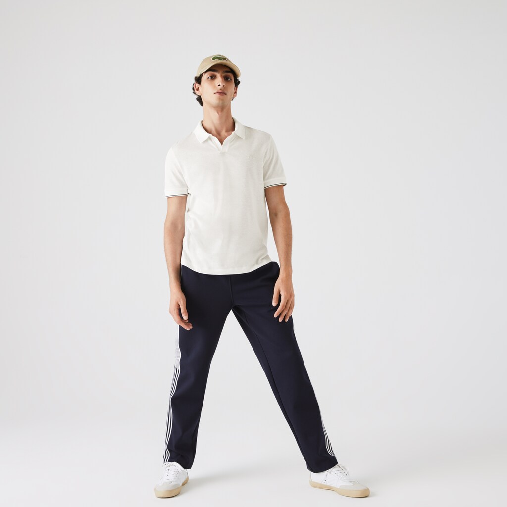 Men's Lacoste White / Black Polo Shirts Tunisian Collar Linen And Cotton Regular Fit DU2-94409H5