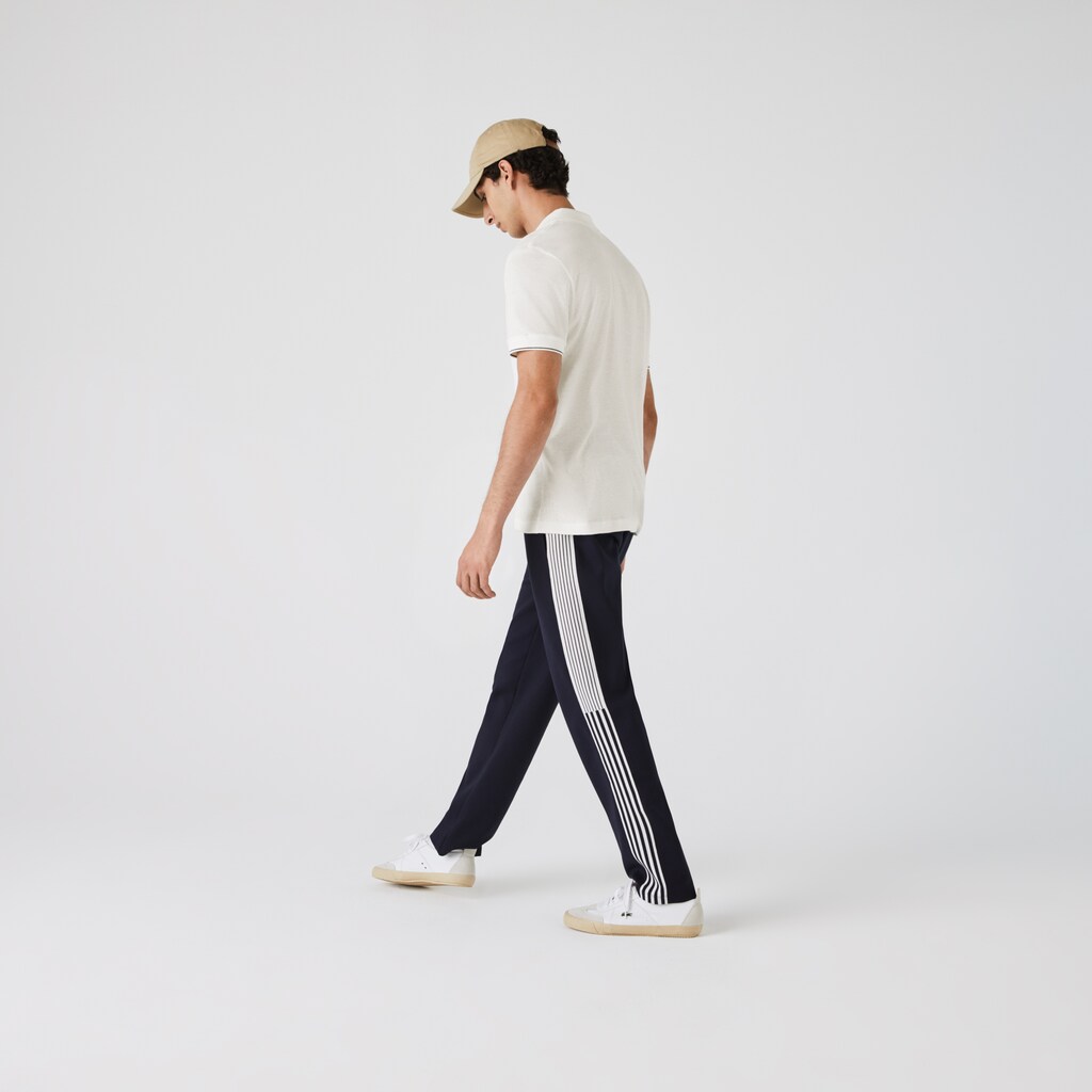 Men's Lacoste White / Black Polo Shirts Tunisian Collar Linen And Cotton Regular Fit DU2-94409H5