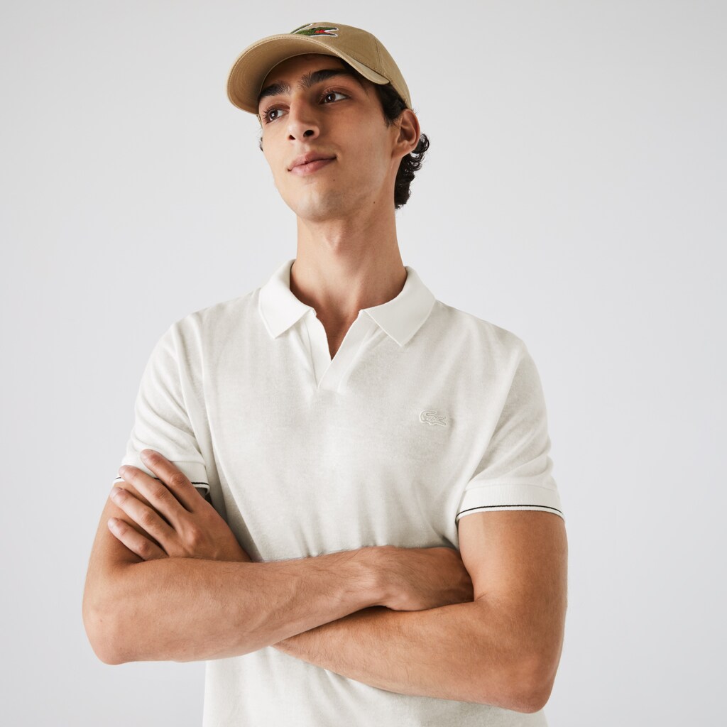 Men's Lacoste White / Black Polo Shirts Tunisian Collar Linen And Cotton Regular Fit DU2-94409H5