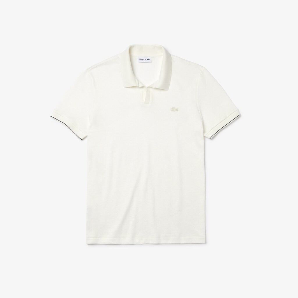 Men's Lacoste White / Black Polo Shirts Tunisian Collar Linen And Cotton Regular Fit DU2-94409H5