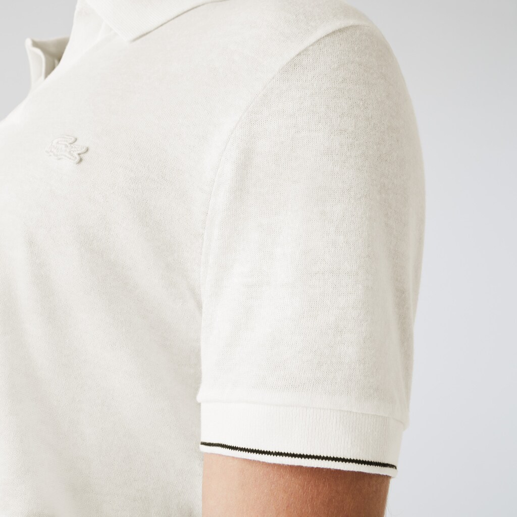 Men's Lacoste White / Black Polo Shirts Tunisian Collar Linen And Cotton Regular Fit DU2-94409H5