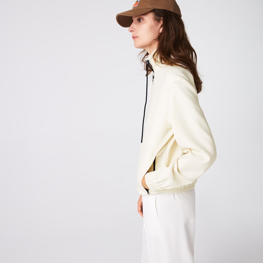 Women's Lacoste White / Black Jackets Zippered Collar Flowy Wool Blend LE3-09400Z5