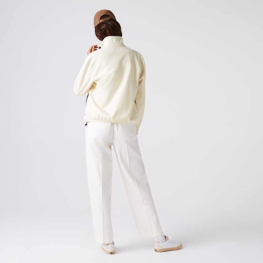Women's Lacoste White / Black Jackets Zippered Collar Flowy Wool Blend LE3-09400Z5
