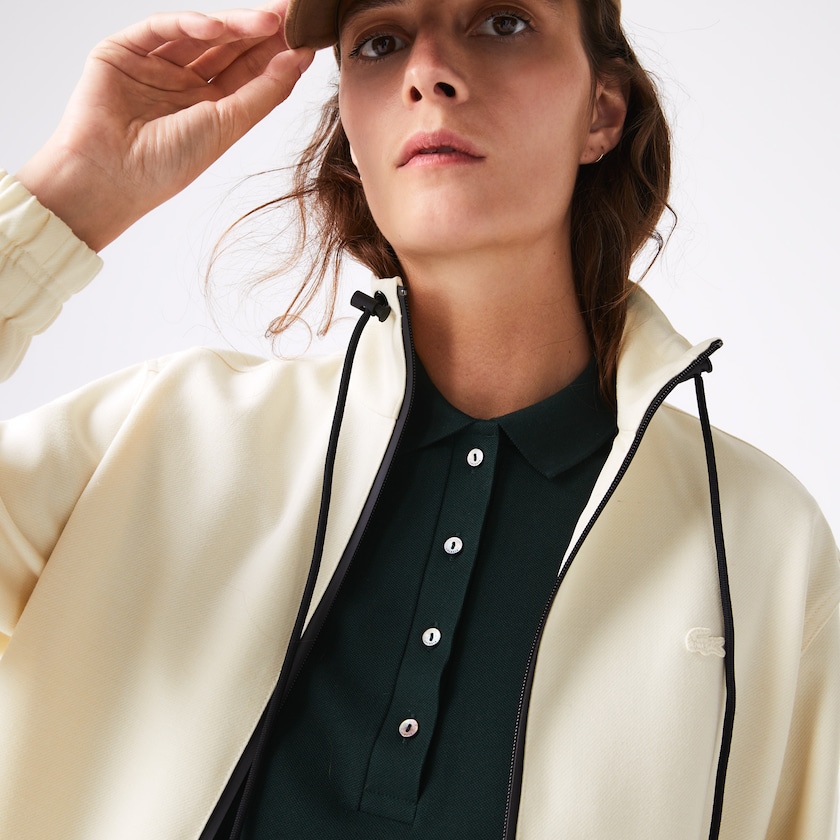 Women's Lacoste White / Black Jackets Zippered Collar Flowy Wool Blend LE3-09400Z5