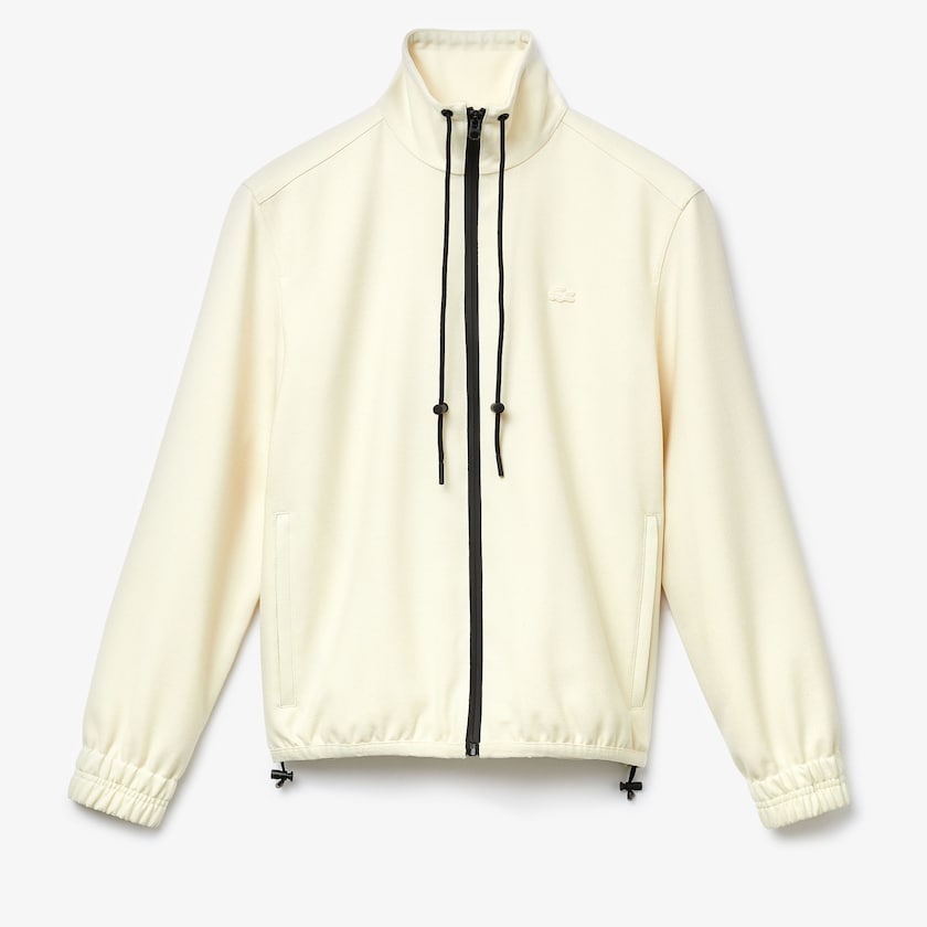 Women's Lacoste White / Black Jackets Zippered Collar Flowy Wool Blend LE3-09400Z5