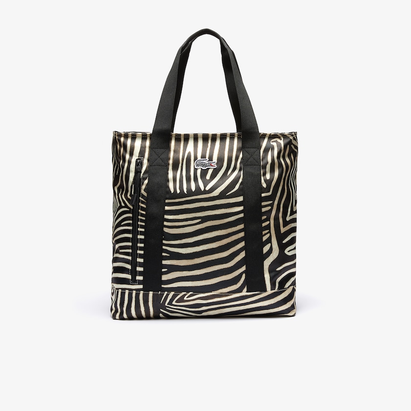 Women's Lacoste White / Black Bags x National Geographic Animal Print Shopper AM6-31523Z8