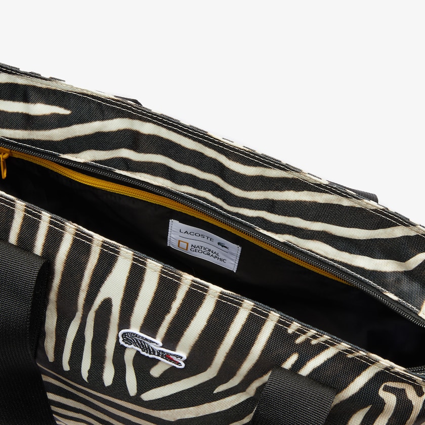 Women's Lacoste White / Black Bags x National Geographic Animal Print Shopper AM6-31523Z8