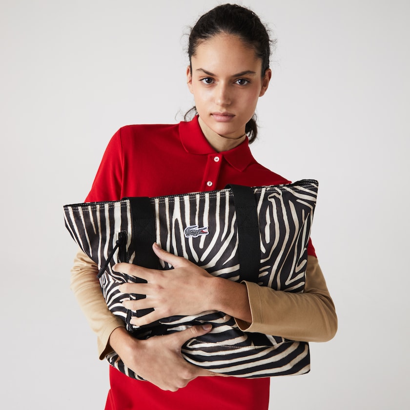 Women's Lacoste White / Black Bags x National Geographic Animal Print Shopper AM6-31523Z8