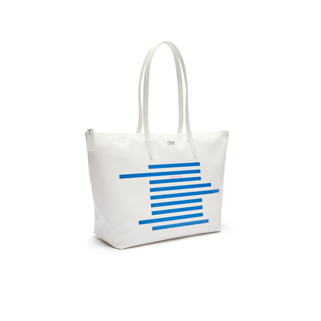 Women's Lacoste White / Blue Tote Bags L.12.12 Nautical Stripes Large Coated Canvas ST5-48544N2