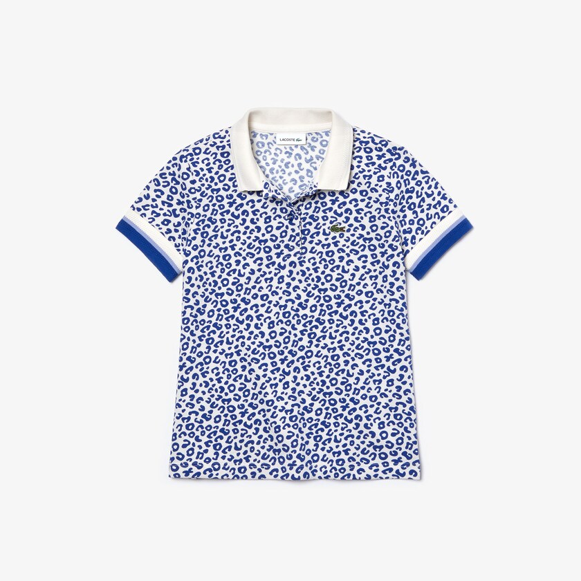 Kids' Lacoste White / Blue Polo Shirts Leopard Print Cotton Petit Piqué HC4-97419D1