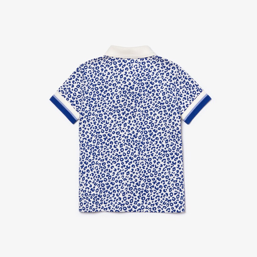 Kids' Lacoste White / Blue Polo Shirts Leopard Print Cotton Petit Piqué HC4-97419D1