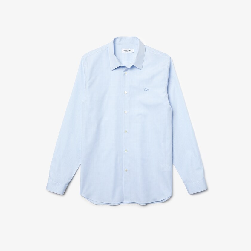 Men's Lacoste White / Blue Shirts Regular Fit Checkered Premium Cotton Poplin PV8-66506W9