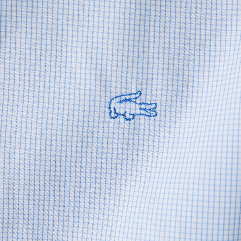 Men's Lacoste White / Blue Shirts Regular Fit Checkered Premium Cotton Poplin PV8-66506W9