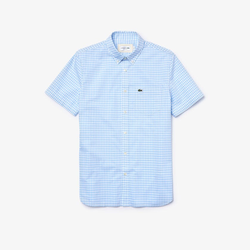 Men's Lacoste White / Blue Shirts Regular Fit Gingham Poplin XL2-17831L1