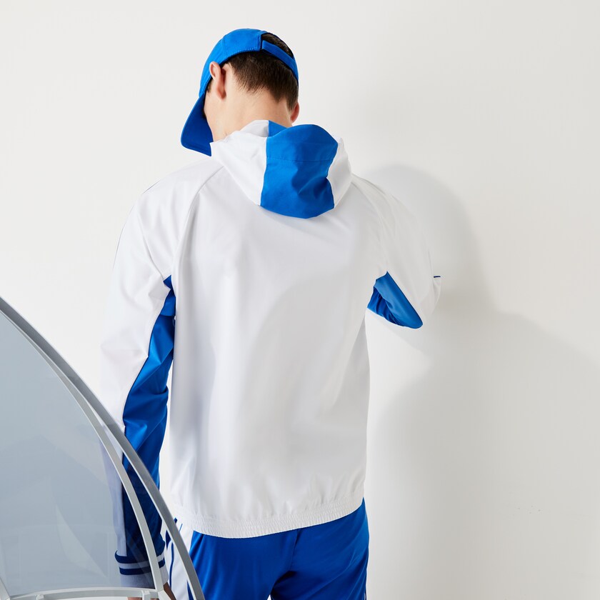 Men's Lacoste White / Blue Windbreaker SPORT x Novak Djokovic Lightweight FP8-84738E6