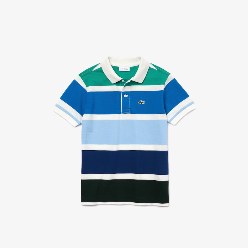 Kids' Lacoste White / Blue / Green Polo Shirts Multicolor Striped Cotton Piqué RR0-09360H8