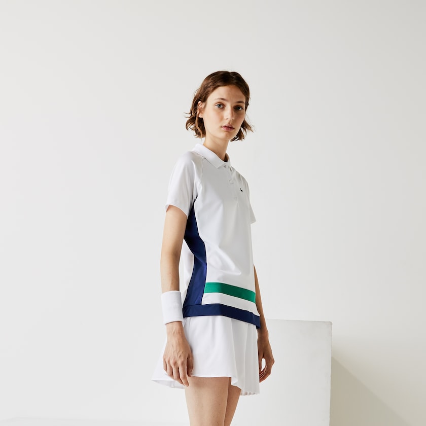 Women's Lacoste White / Blue / Green / Black Polo Shirts SPORT Breathable Stretch Tennis KT8-94139C4