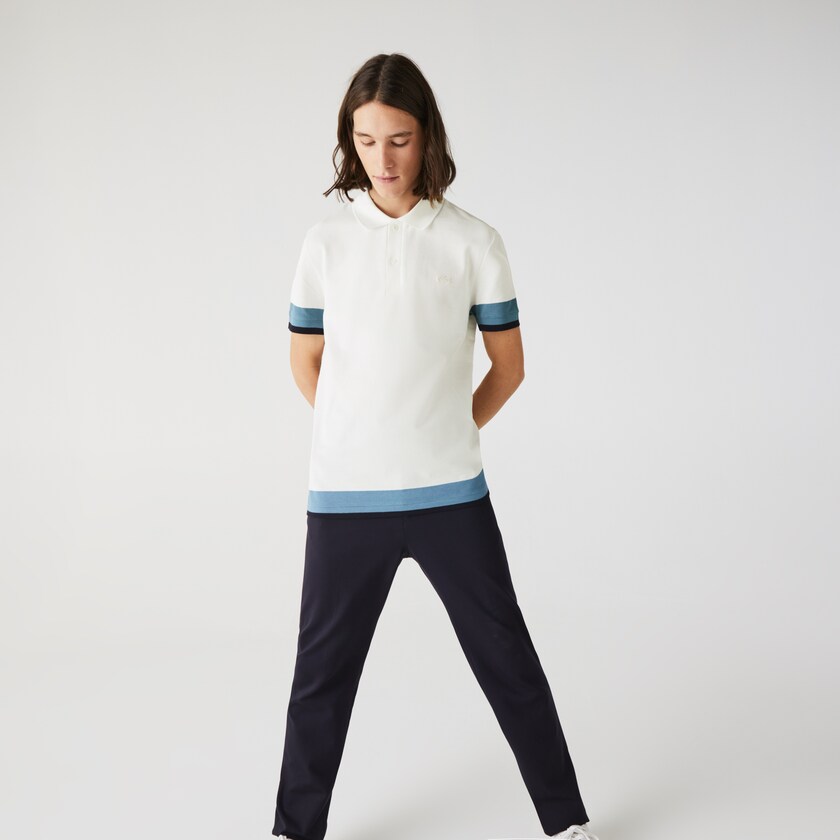 Men's Lacoste White / Blue / Navy Blue Polo Shirts Regular Fit Textured Cotton Piqué AG5-02580I8