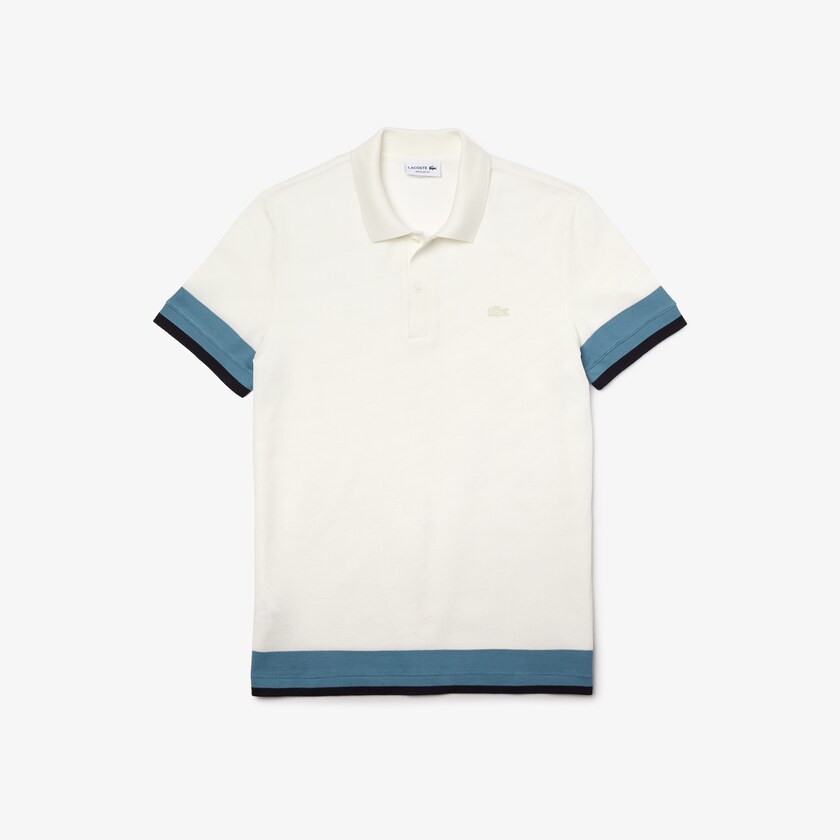 Men's Lacoste White / Blue / Navy Blue Polo Shirts Regular Fit Textured Cotton Piqué AG5-02580I8