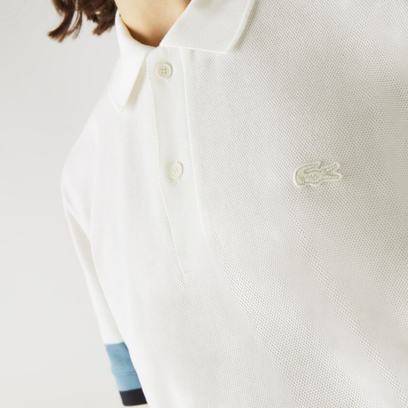 Men's Lacoste White / Blue / Navy Blue Polo Shirts Regular Fit Textured Cotton Piqué AG5-02580I8