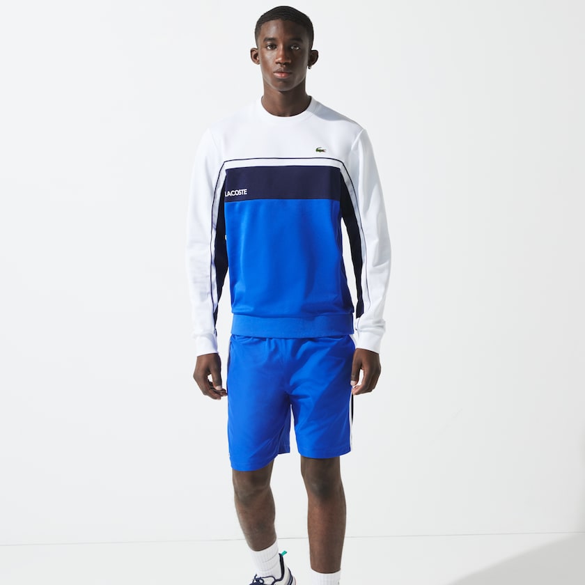 Men's Lacoste White / Blue / Navy Blue / White Sweatshirts SPORT Resistant Colorblock Piqué PX1-31723I5