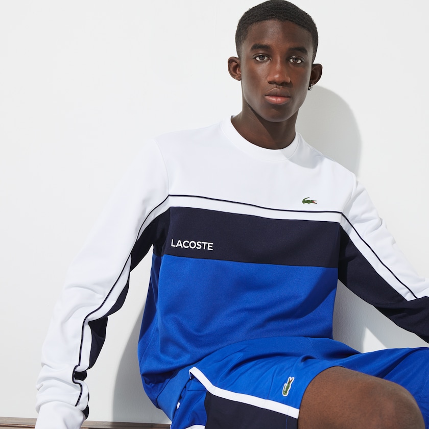 Men's Lacoste White / Blue / Navy Blue / White Sweatshirts SPORT Resistant Colorblock Piqué PX1-31723I5