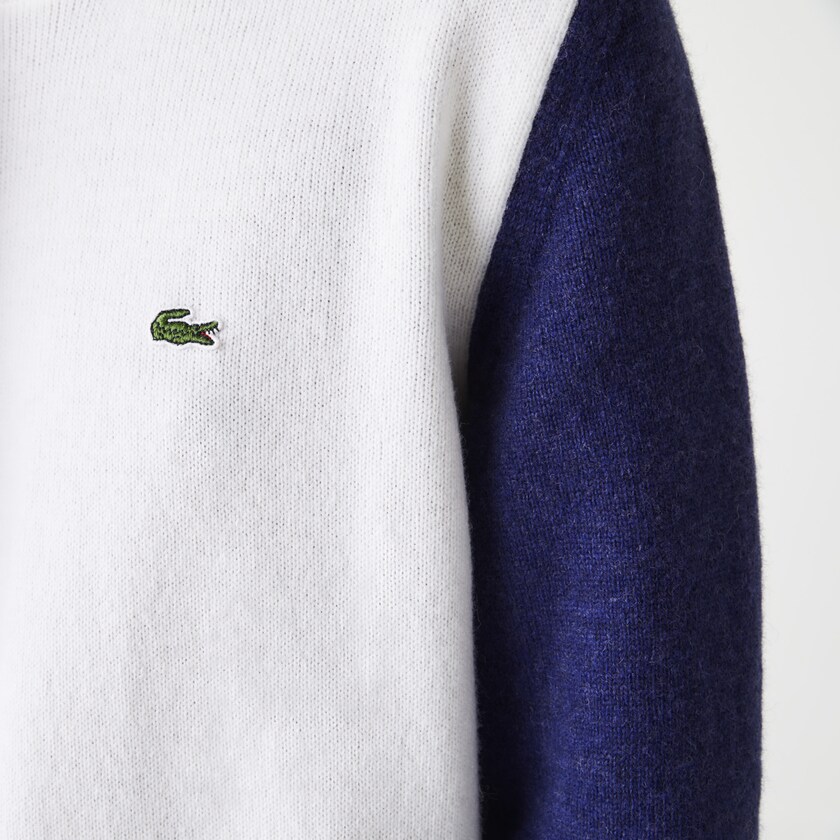 Women's Lacoste White / Blue / Red Dress Made In France Tricolour Wool Sweater AS4-31303Y5