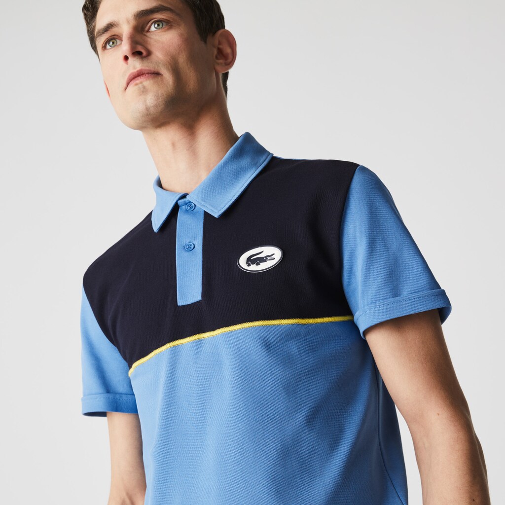 Men's Lacoste White / Blue / White Polo Shirts Heritage Slim Fit Stretch Cotton Piqué IC8-29022A3