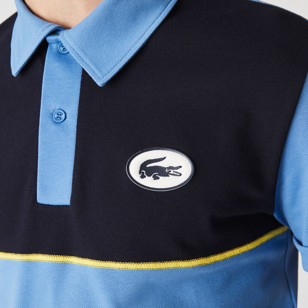 Men's Lacoste White / Blue / White Polo Shirts Heritage Slim Fit Stretch Cotton Piqué IC8-29022A3