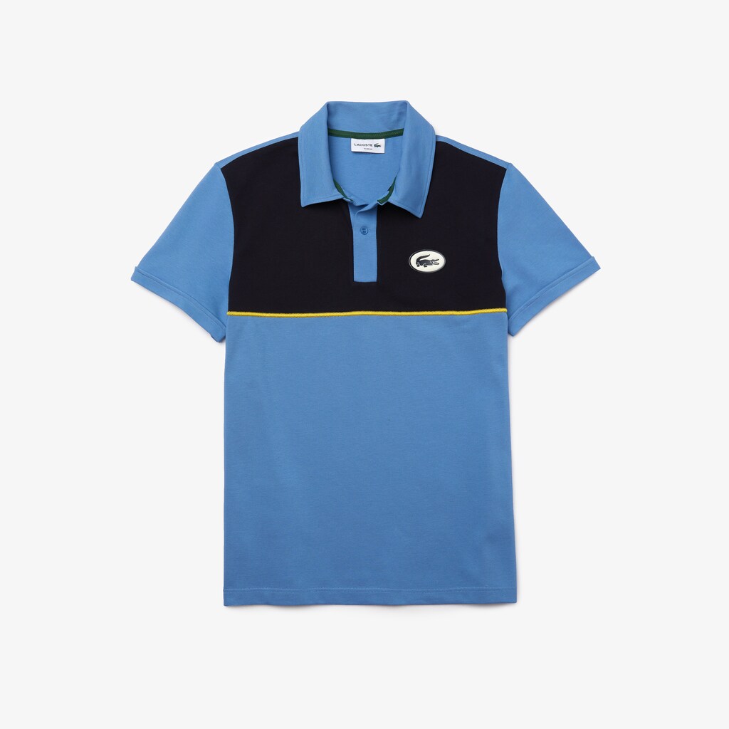 Men's Lacoste White / Blue / White Polo Shirts Heritage Slim Fit Stretch Cotton Piqué IC8-29022A3