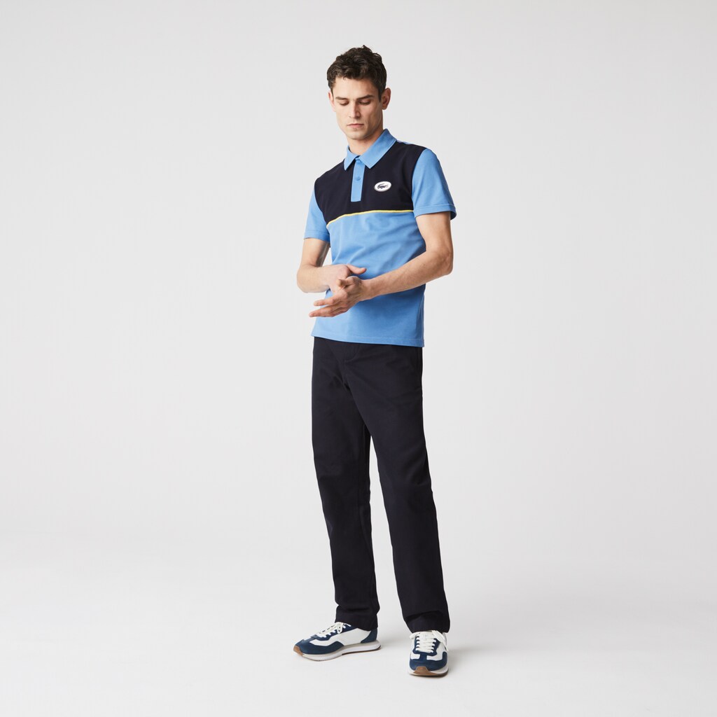 Men's Lacoste White / Blue / White Polo Shirts Heritage Slim Fit Stretch Cotton Piqué IC8-29022A3