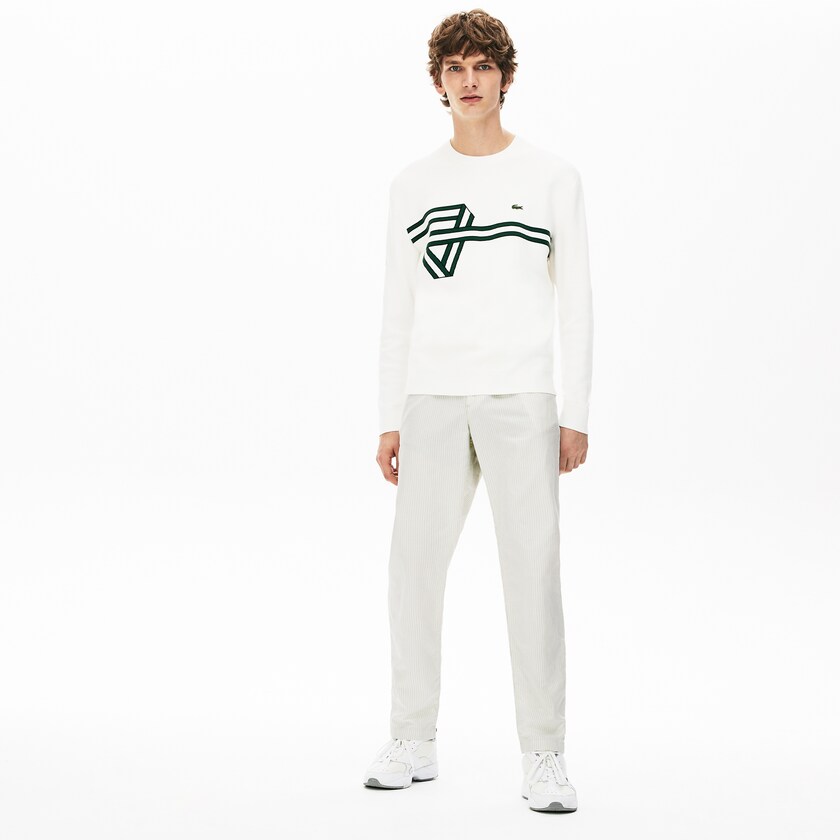 Men's Lacoste White / Dark Grey Chinos Fine Striped Cotton- Linen CJ6-88548U8