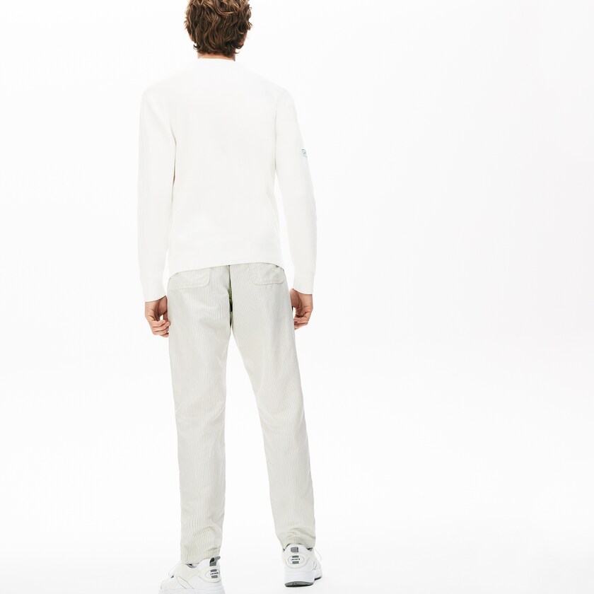 Men's Lacoste White / Dark Grey Chinos Fine Striped Cotton- Linen CJ6-88548U8